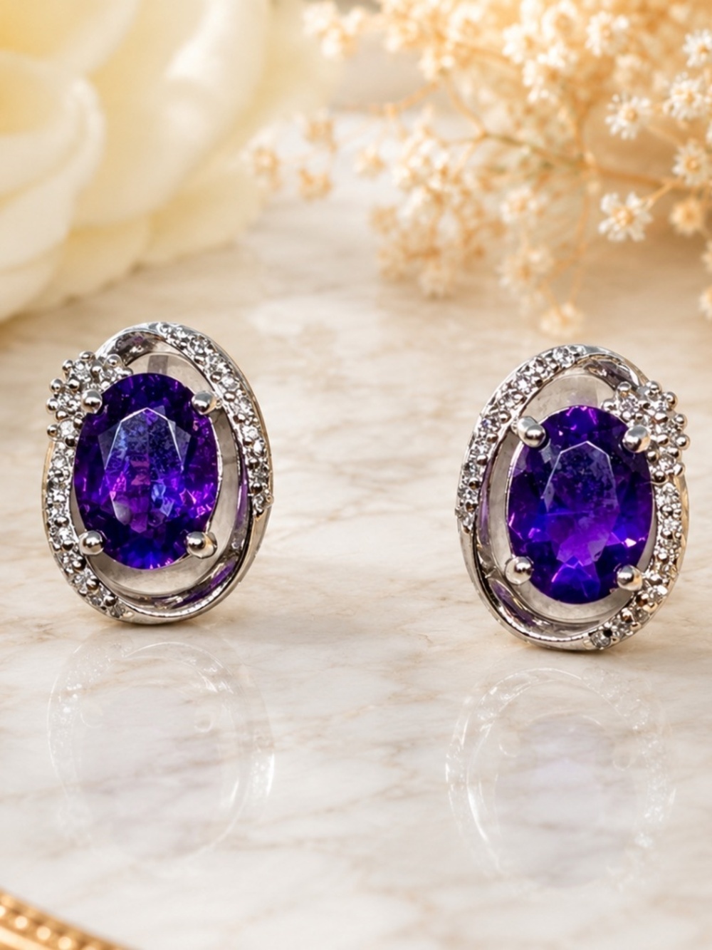 New Beautiful amethyst & .12 carat diamond earrings 925